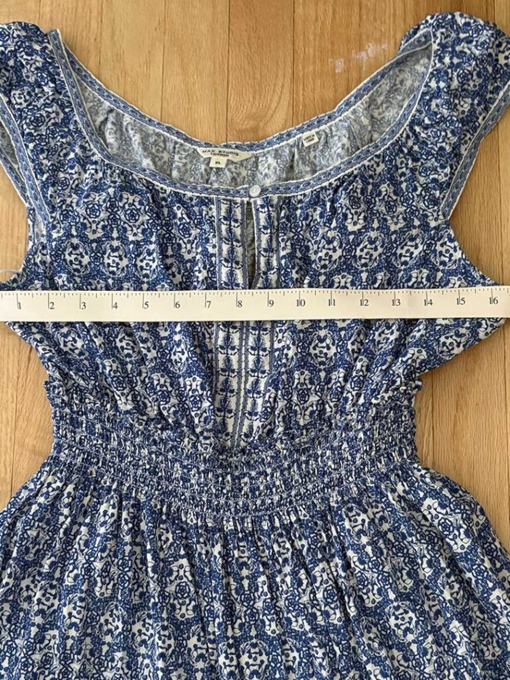 EUC MAX STUDIO Smocked Fit & Flare Maxi Dress, Blue, Size XL - Picture 6 of 10